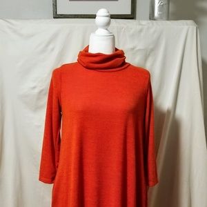 Burnt orange cowl neck sweater dress